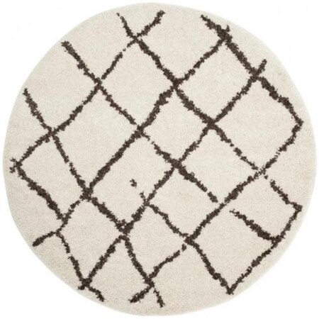 Safavieh 6 ft. 7 in. x 6 ft. 7 in. Round Berber Shag Contemporary Round Power Loomed Area Rug; Creme & Brown BER162A-7R